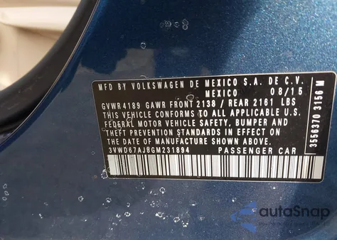 2016 Volkswagen Jetta 1.4T Se from USA, damaged, VIN 3VWD67AJ8GM231894